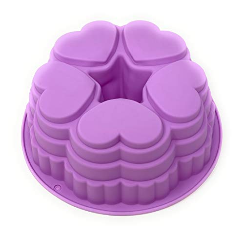 Silicone Heart Bundt Pan: Non-Stick Round Bundt Cake Jello Mold For Valentine’s Day Or Anniversary Party 9” Across Colors Vary #TOP29