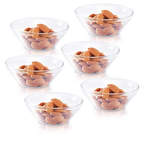 Image of Borosil Vision Small Squat Glass, 205ml+ 20ml, Set of 6 & Venus Glass Katori Set, 170ml, Set of 6, Transparent Combo
