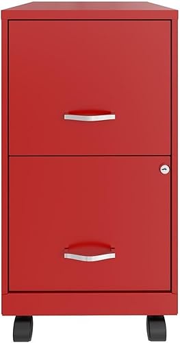 UrbanPro Gabinete de archivo vertical inteligente móvil móvil de metal de 18" con 2 cajones en rojo