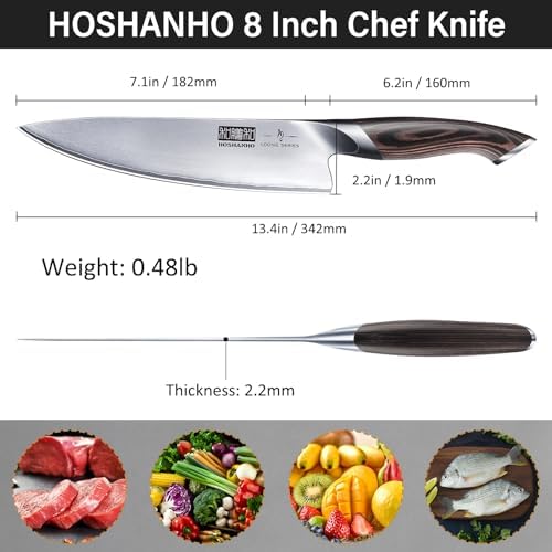 HOSHANHO Kitchen Knife in Japanese High Carbon Steel, Professional High-Class Chef's Knife 8 inch, Non-slip Ultra Sharp Cooking Knives with Ergonomic Handle - 4