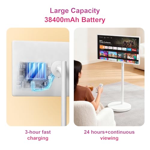 Image of VLH 32″ FHD Smart Portable TV, Rolling TV On Wheels,8G +128GB Storage, Android 15 OS,Google EDLA-Certified,Portable Touch Screen Monitor,Built-in 38400mAh Battery,Removable 500W Camera, Remote Control