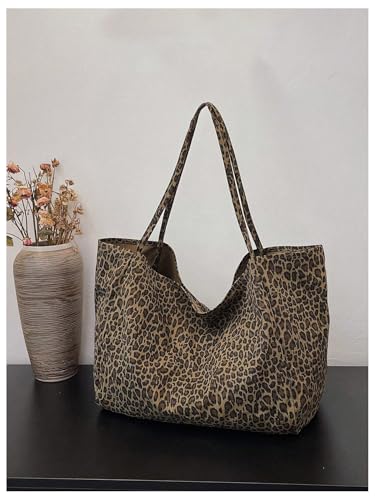 Image of MakeMeChic Women's Leopard Tote Bag Cheetah Oversize Shoulder Bag Weekender Bag