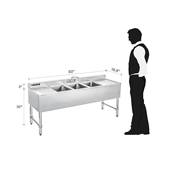 DuraSteel 3 Compartment Stainless Steel Bar Sink with 10" L x 14" W x