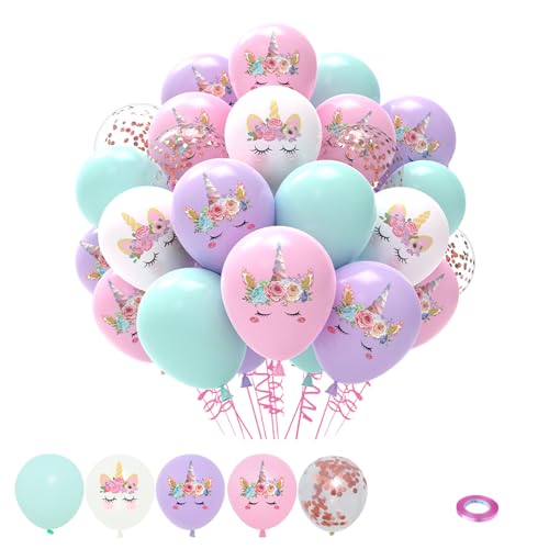 Image of Unicorn Pastel Balloons - 51pcs Light Pink Purple Macaron Tiffany Blue White Confetti Latex Balloons for Girls Women Unicorn Birthday Baby Shower Wedding Princess Party Decorations
