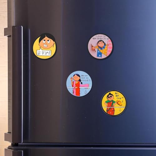 Image of CAPIO ART MDF Wooden Fridge Magnet Set of 4 | Funny Quotes Multipurpose Magnets for Fridge, Door & Office | Trendy Aesthetic Sleek Designer Decorative Magnets Multicolour