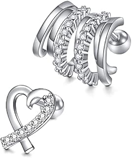 LAURITAMI 16G Helix Earring Studs Cartilage Piercing Surgical Steel 6mm CZ Diamond Snake Butterfly Tragus Conch Daith Piercing Jewellery