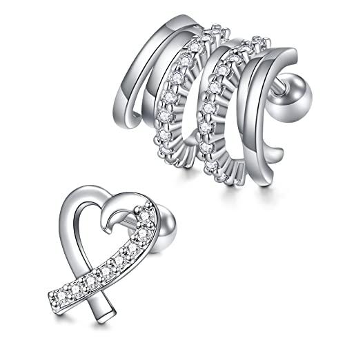 LAURITAMI 2 Piezas 16G Helix Pendientes Cartílago Piercing Acero quirúrgico 6mm CZ Diamante Serpiente Mariposa Tragus Conch Daith Piercing Joyería Cover
