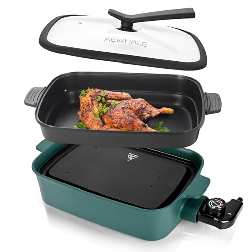 AEWHALE Electric Skillet Nonstick with lid,Electric Grill with Removable Plate for Indoor Cooking,1400W Adjustable Temperature Party Griddle AEWHALE Electric Skillet Nonstick with lid,Electric Grill with Removable Plate for Indoor Cooking,1400W Adjustable Temperature Party Griddle