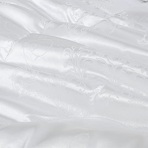 Raytrue-X Queen Comforter Set All Season Bed Comforter Queen Set 3 Piece Satin Silk Blanket Luxury White Jacquard Quilt Soft Bedding Sets Matching 2 Pillow Shams (Full/Queen, 88X88 Inches) #TOP6