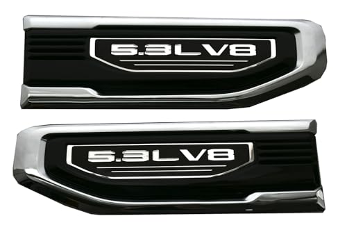 Image of Pair New 5.3L V8 Vent Emblems Kit 3D Driver Passenger Side Badge Compatible with 2019-2026 GMC Sierra GM 85160715 86532094 (5.3L V8-Chrome)
