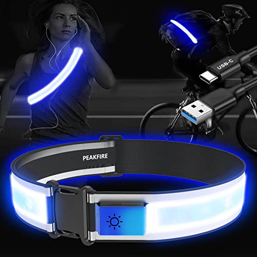 PEAKFIRE High Visibility USB-C Rechargeable LED Running Lights for Runners, 360° Reflective LED Light Up Running Vest Gear for Walking at Night