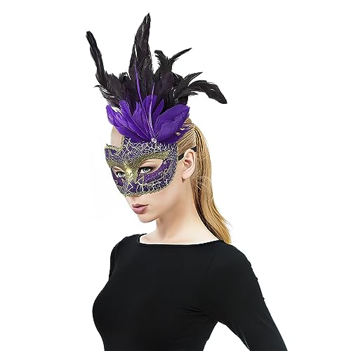 TINAYAUE Halloween Feather Mask Womens Shiny Venetian Mask Masked Ball Half Face Fancy Dress Costume Masks for Halloween Carnival Easter Stage Performance Christmas Party Gift - Image 4