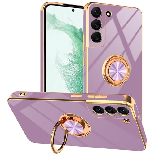 Coque Samsung S22 violette avec anneau rotatif et support magnétique