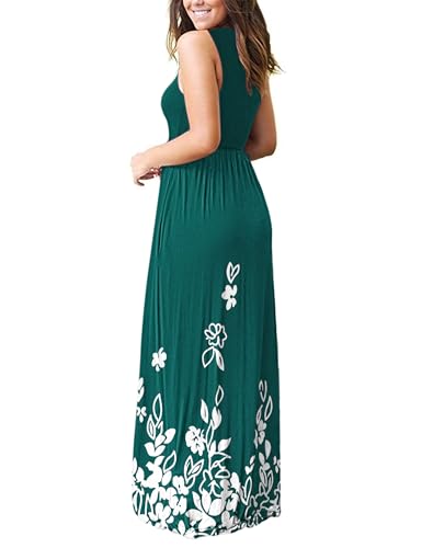 Image of AUSELILY Women's Summer Sleeveless Loose Plain Casual Long Maxi Dresses | Year Round wear solid floral print, Casual daily wear, Empire waist, Floor length, Side pockets New