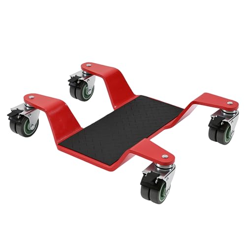 TRUTZHOLM Rangierhilfe für Motorrad mit Hauptständer Tragkraft 450 kg Rangierplatte extra-flach mit 4x Doppenrollen 360° schwenkbar und 4x Feststellbremse Rangierroller 10 mm dicker Stahl in rot