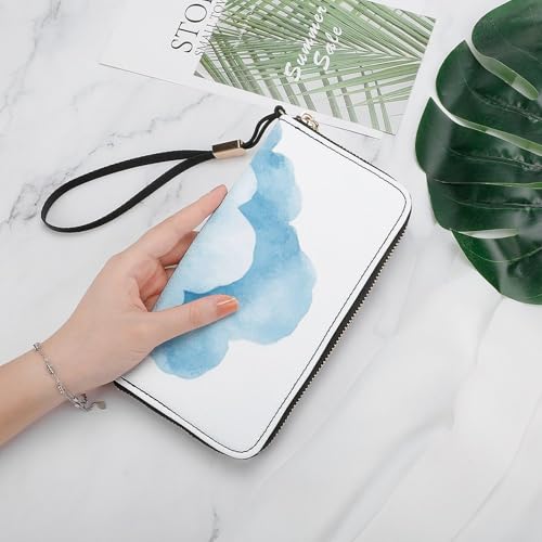 Blue Cloud Simple Minimalistic PU Leather Clutch Long Bifold Wallet, Coin Purse Credit Pass Case, Durable Card-Holder Money Storage for Women Men4