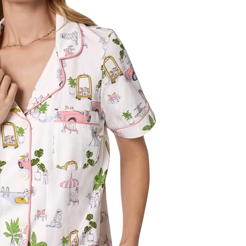 Image of Bed Head PJs Womens Matching Pajamas - Soft Organic Short Sleeve Button Down PJ Shirt & Shorts Set - Sleepwear & Loungewear