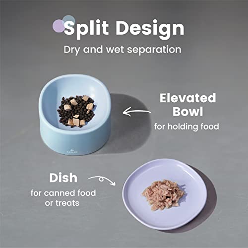 Pawaii Ceramic Cat Bowl, Combined Type Elevated Cat Bowl, Whisker Friendly Cat Bowl, Dishwasher And Microwave Safe, One Elevated Cat Bowl And One Dish #TOP3
