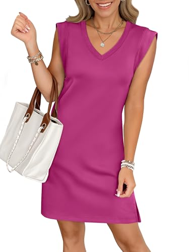 Image of ANRABESS V Neck Sleeveless Dress for Women | Mini Split Sundress, Business Casual Beach Vacation, 2026 Summer Outfits with Pockets