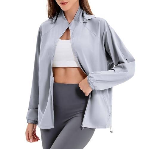 women39s upf 50 sun protection jacket cooling sun shirt lightweight athletic hoodie with zipper pockets outdoor