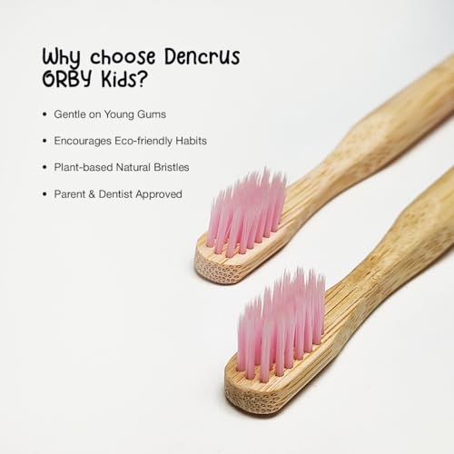Image of Orby Kids Bamboo Toothbrush for Kids (Pack of 3) | Natural & Eco Friendly Oral Care | Soft Bristles Toothbrush for Toddler & Kid Dental Care | Organic Bamboo Handle - Pink