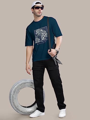 Image of BULLMER Peach Trendy Front Printed oversized Round Neck T-shirt for men