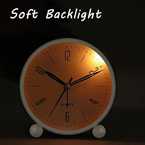 HeQiao Silent Metal Analog Table Alarm Clock with Night Light (Cream White) - Thumbnail 3