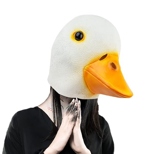 AQKILO White Duck Mask for Adults Natural Latex Animal Full Head Mask for Halloween Cosplay and Costume Parties
