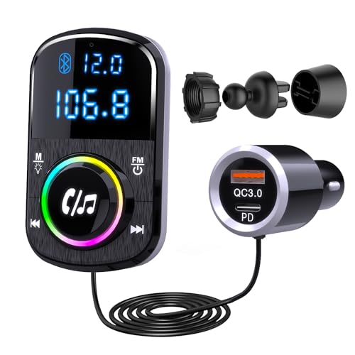 GizmoVine Bluetooth Adapter Auto, FM Transmitter Bloototh freisprecheinrichtung für Autoradio, Unterstützung Handy Freisprechanlage, Schnell-Ladung, Musik MP3 Player, SD-Karte mit Lichtschalter