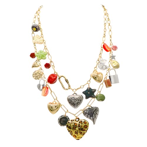 JNF Chunky Layer Heart Charm Necklace for Women Boho Heart Sun Fl...