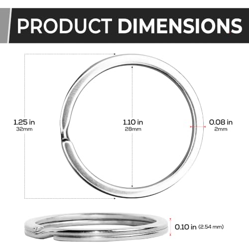 Image of CREST 10 pcs Surgical and Marine Grade Stainless Steel Split Ring for Keychains 1.25 inch 2mmx32mm SS316L Key Rings for Car Keys