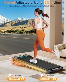 Treadmill Walking Pad with 15% Incline/Handle Bar/2 LED Display, 3.5HP Portable Treadmills for Home Small, Foldable Walking Pad Treadmill 350+lb Capacity, Smart App, 4 Adjustable Incline, RGB Light