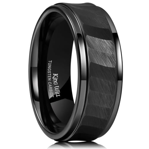 King Will HAMMER 8mm Black Tungsten Carbide Ring Hammered Brushed Mens Wedding Band Comfort Fit (11)