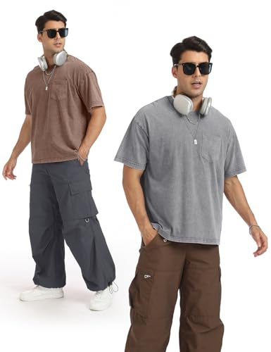 Arssm Men Oversized T-Shirts Pocket Short Sleeve Acid Washed Heavy Cotton Vintage Tops Loose Fit Casual Basic Unisex Tee4