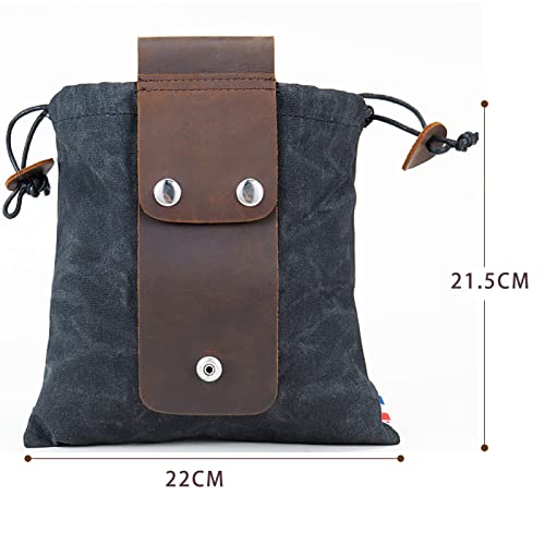 Tasche für Futtersuche Zusammenklappbar für Wandern, Faltbare Canvas Bushcraft-Tasche aus Leder und Leinwand mit Kordelzug für Camping Radfahren Klettern,Schwarz