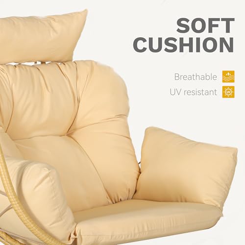 DWVO Wicker Rocking Egg Chair, Oversized Indoor Outdoor Rattan Rocking Chair, Indoor Outdoor Lounger for Patio, Backyard, Living Room, Beige