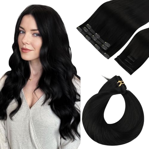 HOTBANANA Invisi Edge Clip in Hair Extensions, 18inch 110g 4Pcs Injected Seamless and 3Pcs PU Clip Ins Human Hair Extensions Balayage Chocolate Brown with Honey Blonde