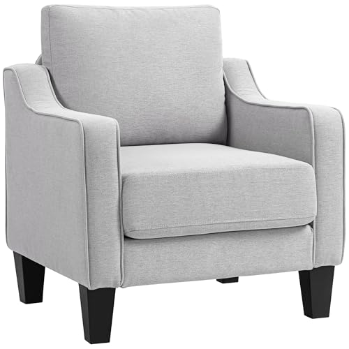HOMCOM Poltrona Moderna da Salotto, Poltroncina da Camera in Tessuto con Braccioli, Imbottitura Spessa e Molle Insacchettate, per Casa, Ufficio e Studio, 77x77x86 cm, Grigio Chiaro