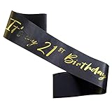 21st Birthday Sash, Black Satin Soft Sashes with Gold Foil Letter, It's My 21st Birthday Sash Decorations for Girls or Boy Happy 21st Birthday Party Favor Supplies