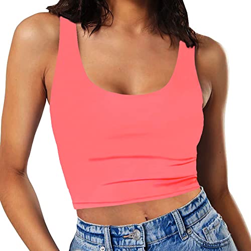 Image of Women's Sexy Sleeveless Crop Tops Double Layer Scoop Neck Cropped Tank Top