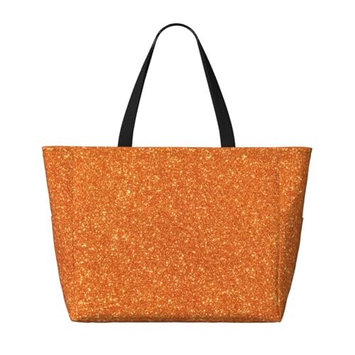 Orange Glitter Print Large Beach Tote Bag for Women Extra Large Capacity Sandproof Waterproof Pool Bag Suitable for Swimming Pool Gym Groceries Travel2