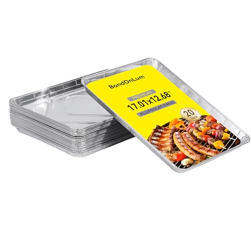 BondOnLum Aluminum Foil Pans,Disposable Trays,1/2 Size Sheet Cookie Cake Pan,17x13(20 Pack),Rimmed...