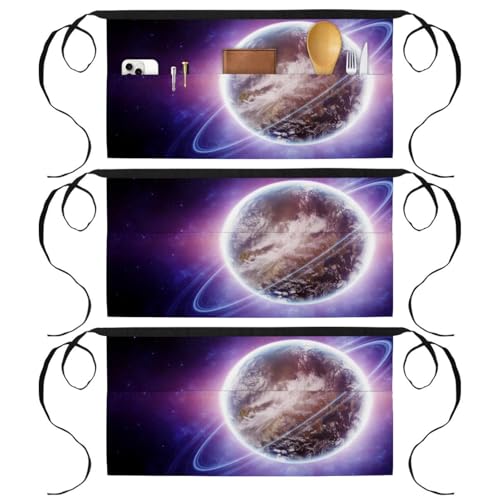 Tablier court de chef pour cuisine et pâtisserie à la maison avec motif galaxie violet
