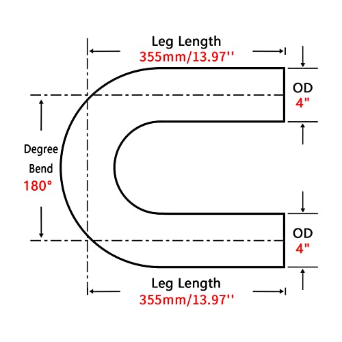 Image of 4 Inch 180 Degree DIY Custom Mandrel Exhaust Pipe Tube Pipe,T304 Stainless Steel,Universal Fit,28.8 Inch End to End Length,4'' OD Mandrel Bend Pipe