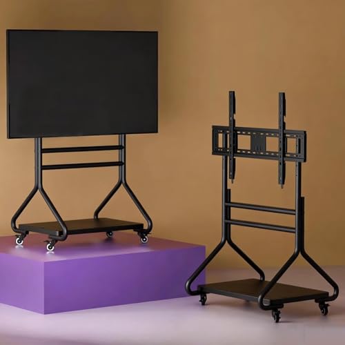 Soporte de TV con ruedas, soporte de TV portátil con estante, soporte de TV de suelo soporta 220 libras, para sala de estar, dormitorio, oficina al aire libre