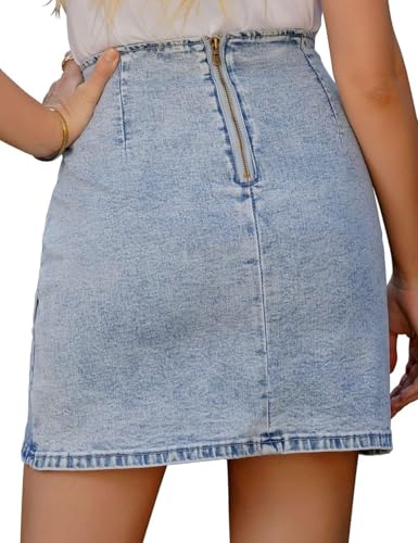 Vetinee Women's Tulip Hem Shirred Washed Casual Bodycon Short Jean Denim Skirt - Image 3