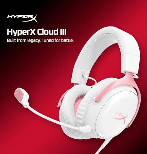 Image of HyperX Cloud III- Wired Gaming Over Ear Headset, PC, PS5, PS4, Xbox Series X|S, Xbox One, Nintendo Switch, Mac, Mobile, 53mm with Neodymium Magnets, Memory Foam, USB-C, White; Pink(9W1Q4AA)