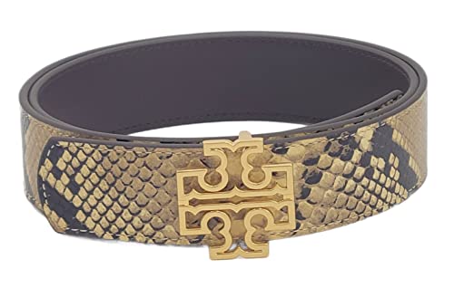 Tory Burch 142389 Britten Exotic Snakeskin Sand Drift Brown With Gold Hardware Reversible 1.5 Inch Width Women's Belt (Small) #TOP9