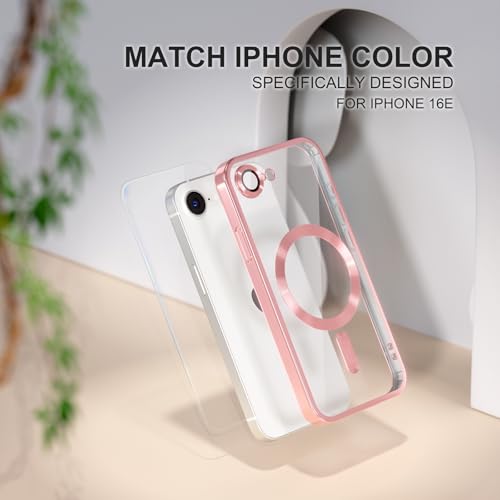 Image of Misea Magnetic for iPhone 17e / 16e Case Compatible with MagSafe Pink | [Never Yellowing] [Military Drop Protection] Full Camera Lens Protector Plating Soft Clear Phone Case for Women, Pink