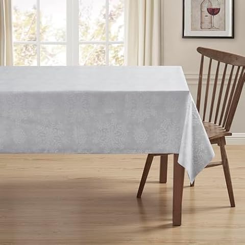 Serafina Home Holiday Christmas Vinyl Tablecloth with Flannel Backing: Tablecloth Reusable (Snowflake, 60" x 102") Cover